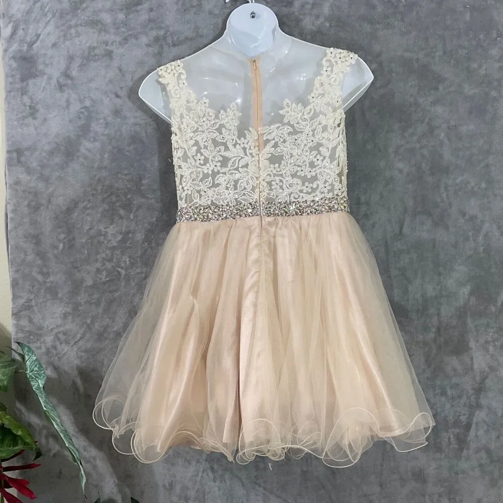 DANCING QUEEN Sequined Rhinestones short cocktail party Prom Dress XXL Ivory - Picture 3 of 10